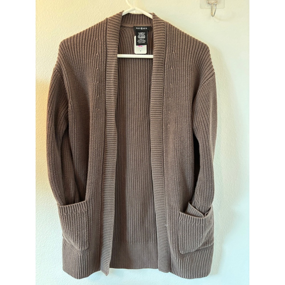 Max&Mia Brown Cotton Shaker Stitch Open Front Cardigan Sweater XS9216USI0M Small